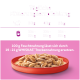 Image montrant un tableau de recommandations alimentaires pour les chats, détaillant les quantités quotidiennes de nourriture pour les chats de 3 kg, 4 kg et 5 kg, avec un bol de nourriture humide pour chats.