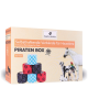 Paws & Patch PIRATEN BOX selbsthaftende Verbände für Tiere, gestapelte bunte Rollen mit Tiermotiven; sichtbarer Text 'Selbsthaftende Verbände'.