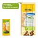 MultiFit Fruity Meat Sticks dla kotów w żółtym opakowaniu, z pomarańczowym tabby i podkreślające 91% mięsa i brak dodatku cukrów.