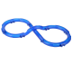 Blaues, unendliche Form Hundespielzeug aus strapazierfähigem Kunststoff, entworfen zum Kauen und Spielen.
