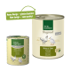 Dosen-Tierfutter von Real Nature, mit Huhn und Ente, mit einem neuen Designetikett, das "Neues Design - gleiche Qualität!" besagt.