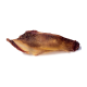 Getrocknete Rinderohren-Hundeleckerei, die eine natürliche, zähe Textur mit bräunlichem Farbton zeigt, ideal zum Kauen und Genießen für Haustiere.