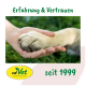 Eine Hand hält die Pfote eines Hundes gegen grünes Gras, mit dem Text "Erfahrung & Vertrauen" und "seit 1999" mit dem cdVet-Logo.
