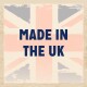 Image features a faded British flag background with bold text stating "MADE IN THE UK."