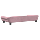 Rosa Haustiersofa mit schlankem Design und schwarzen Beinen, von der Seite betrachtet, zeigt seinen plüschigen Stoff und moderne Form.