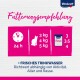 Fütterungsempfehlungstabelle für Katzen von Vitakraft, die Portionsgrößen für 3 kg, 4 kg und 5 kg Katzen zeigt, mit einem Uhren-Symbol und Text über frisches Wasser.
