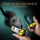 Grau getigerte Katze mit grünen Augen; Hände halten zwei Sheba Perfect Portions 37,5 g Schalen; oberer Text: ZWEI AUSGEZEICHNETE EINZELPORTIONEN.