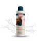Flasche mit 'nimo Pferde Shampoo' für Pferde, mit Bildern von laufenden Pferden, mit Text in mehreren Sprachen, der anzeigt, dass es sich um eine sensitive Formel handelt.