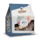 Tüte mit 'Speed' Tasty Mix MIX-it Pferdesnack, mit einem klaren Fenster, das bunte Leckereien zeigt, mit Illustrationen von Früchten und Gemüse.
