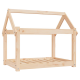Holzrahmen für ein Haustierhaus mit einem schrägen Dachdesign, ausgestattet mit einem lamellenartigen Boden und einer natürlichen Holzoberfläche.