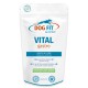 Weißer wiederverschließbarer Beutel von DOG FIT Hundefutter mit Aufschrift „VITAL gastro“, „Magen & Darm / Stomach & Intestine“, „100% VEGAN“