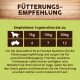 Fütterungsempfehlung für Hunde: Tagesration bis zu 7kg (4 Einheiten), 15kg (7 Einheiten), 30kg (12 Einheiten). Tipps zur Gesundheit.