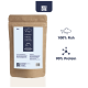 Braune Papiertüte mit der Aufschrift "KAUDAS" mit 60 g Haustierfutter, mit Text, der "100% Fisch," "90% Protein," und "Mit Omega-3" hervorhebt.