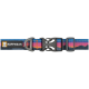 Ein buntes Hundehalsband mit einem blauen, rosa und lila Design mit einer schwarzen Schnalle und einem "RUFFWEAR"-Etikett.