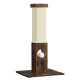 Katzensch scratching post mit einer hohen, strukturierten Kratzfläche, einem Holzsockel und einem verspielten weißen Pom-Pom, der durch eine kreisförmige Aussparung sichtbar ist.