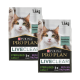Zwei 1,4 kg Beutel Purina Pro Plan LiveClear sterilisiertes Katzenfutter für erwachsene Katzen mit Katzenbild und deutschem Text.
