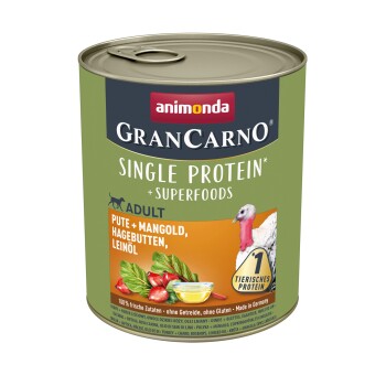 Animonda GranCarno Single Protein Superfoods 6x800g Pute & Mangold, Hagebutten, Leinöl