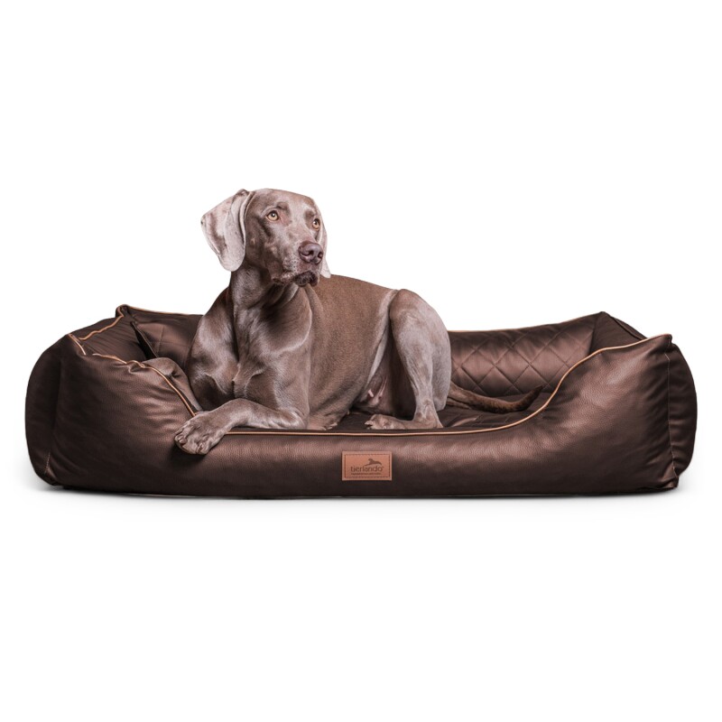 Tierlando LOUIS - Orthopädisches Hundebett aus gestepptem Kunstleder braun 80 cm, 22 cm, 60 cm