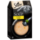 Verpackung von Sheba Katzenfutter-Suppe mit einer grauen Katze, einer Schüssel mit cremiger Hühnersuppe mit zerkleinertem Fleisch und einem Zweig Petersilie, beschriftet mit "SOUP mit Huhn."