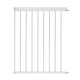Weißes Haustier-Sicherheitstor mit vertikalen Stäben und einer oberen und unteren Leiste, entworfen, um Haustiere in einem bestimmten Bereich zu halten.