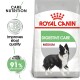 Royal Canin Digestive Care dog food bag featuring a Border Collie illustration, highlighting improved stool quality and 91% optimal results.