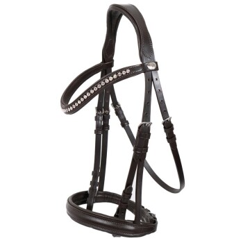Hans Melzer Trense Calgary englisches Reithalfter ohne Sperrriemen braun/silber WB (Warmblut)