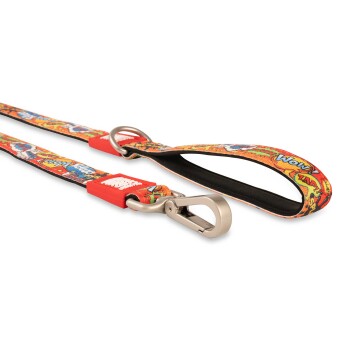 Bunte Comic-Hundeleine mit Metallkarabiner und gepolstertem Griff, mit Wörtern wie „Wow!“ und „Zap!“