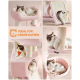 Ein rosa Katzenbaum mit mehreren Ebenen, mit zwei Katzen: eine in einer Hängematte und eine andere in einem Tunnel. Text: "IDEAL FÜR GROßE KATZEN."