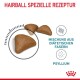 Braune, dreieckige Katzenfutterkibbles mit dem Text "HAIRBALL SPEZIELLE REZEPTUR," der die Mischung aus Ballaststoffen und Flohsamen hervorhebt.
