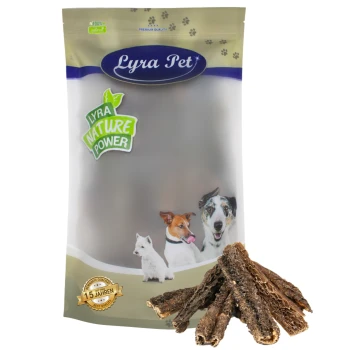 Lyra Pet Nature Power Hundeleckerli-Verpackung mit einer Vielzahl von Hunden auf der Vorderseite, mit natürlichen Kaustangen davor.