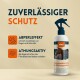 Imprägnierspray für Pferdedecken in einer weißen Flasche mit Sprühkopf, betont zuverlässigen Schutz vor Regen und Schmutz.