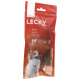 Emballage rouge pour les friandises pour chiens Lecky Piccoli, présentant un chien heureux et un texte indiquant "100% naturel" et "faible en gras."