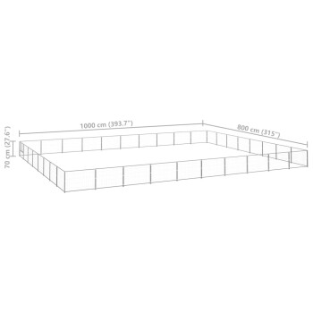 Diagramm eines Haustierspielzauns mit Abmessungen: 1000 cm (393,7") lang, 800 cm (315") breit und 70 cm (27,6") hoch.