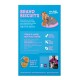 Helles blaues Werbeplakat für "Bravo Biscuits" mit zwei verspielten Hunden. Der Text hebt frische Zutaten, keinen zugesetzten Zucker und ein getreidefreies Rezept hervor.