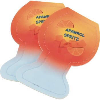 Two cocktail-shaped orange-to-blue pet toys with lemon slice graphic and text "APAWROL SPRITZ"