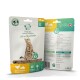 Fellicita Katzensnack-Beutel mit Tigerkatze und Pfotenlogo; sichtbarer Text 'Fellicita', 'Huhn & Flussbarsch / Chicken & Perch', 'Junior/Adult/Senior', '50 g'