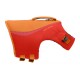 Rote und orange Hundeschwimmweste von Ruffwear, mit einem Griff, verstellbaren Riemen und einem schlanken Design.