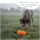 Oranger Canvas-Hundetrainingsdummy mit grünem Seilgriff und grünem Etikett mit der Aufschrift „Ronner's“.