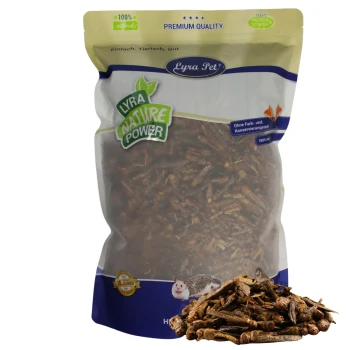 Tüte Lyra Pet Nature Power getrocknete Insekten für Kleintiere, gekennzeichnet mit 100 % natürlich, Premiumqualität, proteinreich, vitaminreich.