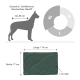 Hundebettmaße mit grünem Stoff, misst 114 cm in der Länge und 77 cm in der Breite, geeignet für große Rassen wie Deutsche Schäferhunde.