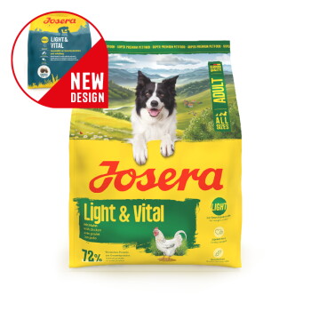 Josera Light & Vital Hundefutterbeutel für erwachsene Hunde mit Huhn, neues Designetikett, 900g und alle Größen, deutsche Qualität.