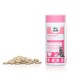 Catfortan Nahrungsergänzungsmittel für Katzen in einem rosa-weißen Behälter, mit beigen Tabletten, die behaupten, Taurin und essentielle Nährstoffe zu enthalten.