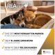 Ein Hund und eine Katze, die zusammen auf einem weichen Bett schlafen, mit Text, der ein natürliches Atemhilfsmittel mit Salbei, Thymian, Pfefferminze und Eukalyptus bewirbt.