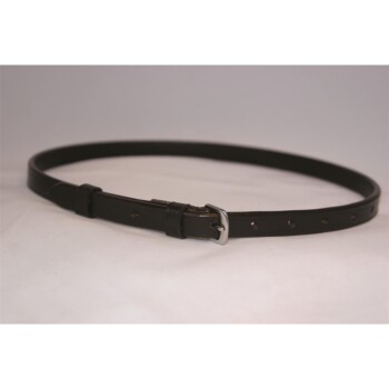 Schwarzes Leder-Tierhalsband mit silberner Schnalle und mehreren Einstelllöchern, auf einem hellen Hintergrund präsentiert.