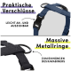 Ha harness mit einfachen Verschlüssen und stabilen Metallringen für Karabinerbefestigung. Deutscher Text betont diese Eigenschaften.