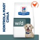 Torba karmy dla psów Hill's Prescription Diet w/d, z tekstem "KONTROLA MASY CIAŁA" i ikoną kurczaka.