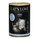 Cat's Love Junior Nassfutterdose für Kätzchen, mit zwei niedlichen Kätzchen und dem Text: "Kalb," "2-12 Monate," und "Premium-Qualität."