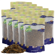 Fünf Beutel Lyra Pet Nature Power 1kg Kleintierfutter mit einem Haufen gemischter getrockneter Insekten davor.