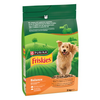 PURINA Friskies Balance Trockenfutter Hund. für ausgewachsene Hunde, mit einer Mischung aus Huhn und Rind und mit Gemüse 3 kg