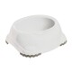 Biała miska na jedzenie dla zwierząt z antypoślizgową szaro-bazą, o gładkim, zaokrąglonym designie i bez widocznego tekstu lub etykiet.
